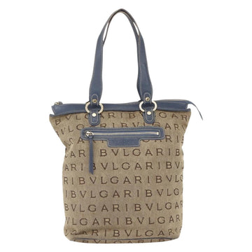 BVLGARI Logo Mania Tote Bag Canvas Beige Gold Auth hk3330 - 0