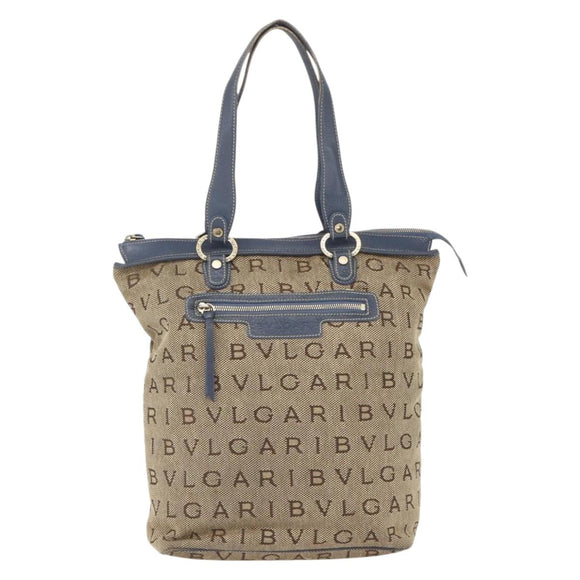 BVLGARI Logo Mania Tote Bag Canvas Beige Gold Auth hk3330