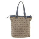 BVLGARI Logo Mania Tote Bag Canvas Beige Gold Auth hk3330-3