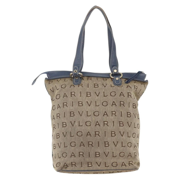 BVLGARI Logo Mania Tote Bag Canvas Beige Gold Auth hk3330