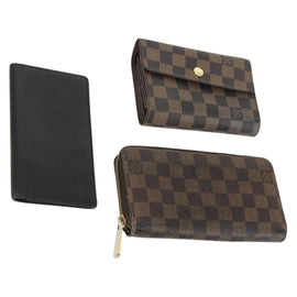 LOUIS VUITTON Damier Ebene Wallet Leather 3 Set LV Auth hk3332