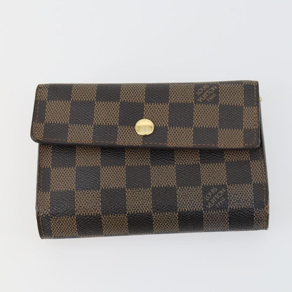 LOUIS VUITTON Damier Ebene Wallet Leather 3 Set LV Auth hk3332