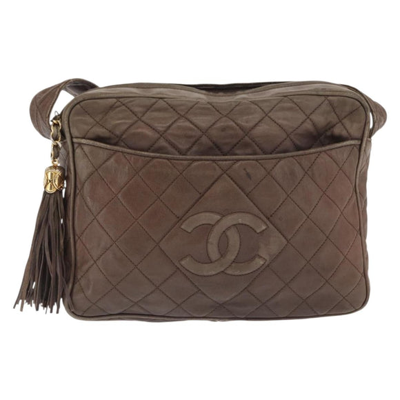 CHANEL Matelasse COCO Mark Shoulder Bag Leather Brown Gold CC Auth hk3336