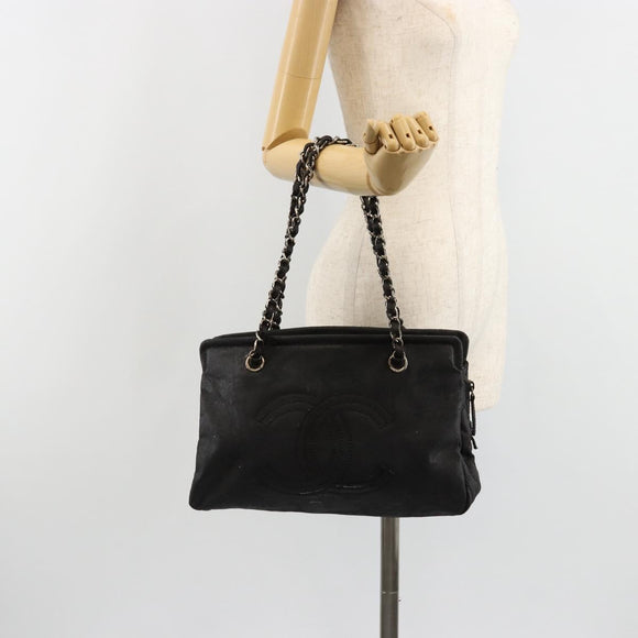 CHANEL COCO Mark Chain Shoulder Bag Patent leather Black Gold CC Auth hk3337