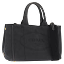 PRADA Canapa PM Hand Bag Canvas 2way Black Gold Auth hk3347-1