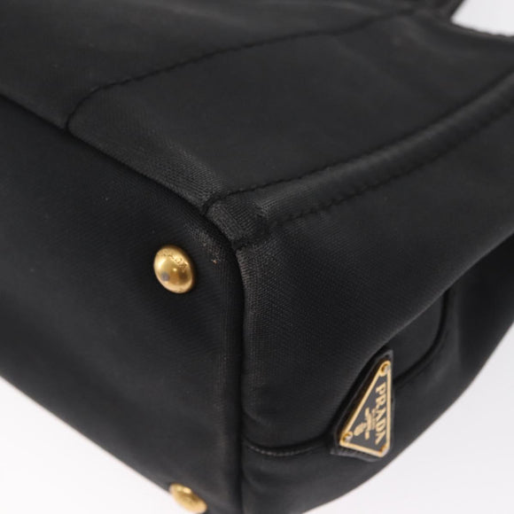 PRADA Canapa PM Hand Bag Canvas 2way Black Gold Auth hk3347