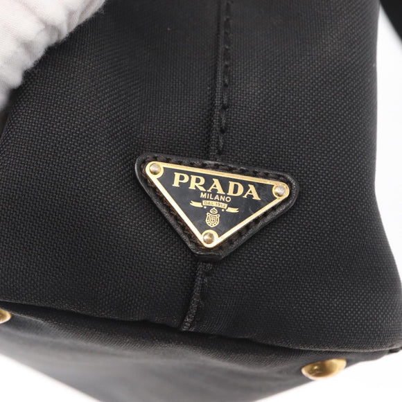 PRADA Canapa PM Hand Bag Canvas 2way Black Gold Auth hk3347