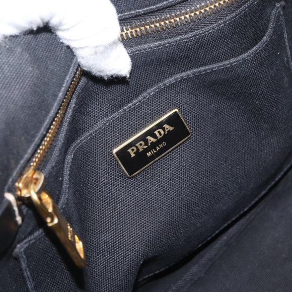 PRADA Canapa PM Hand Bag Canvas 2way Black Gold Auth hk3347