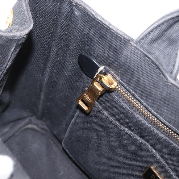 PRADA Canapa PM Hand Bag Canvas 2way Black Gold Auth hk3347