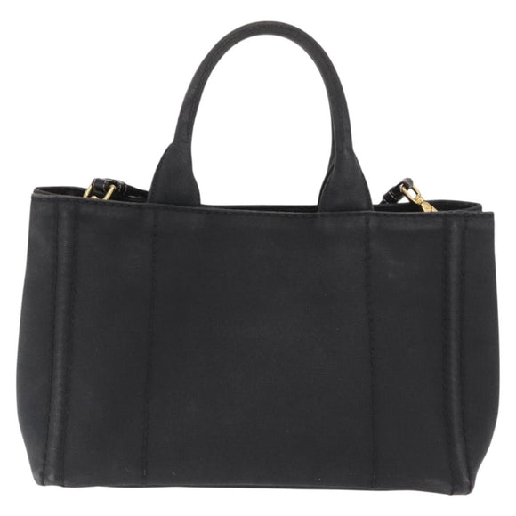 PRADA Canapa PM Hand Bag Canvas 2way Black Gold Auth hk3347