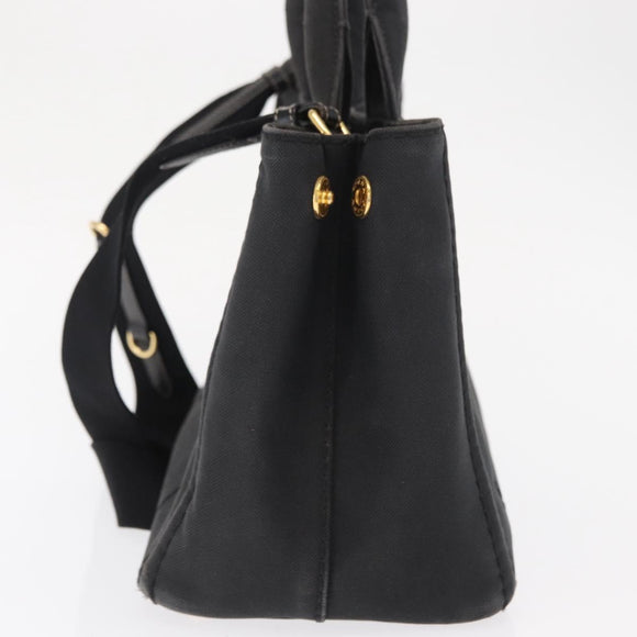 PRADA Canapa PM Hand Bag Canvas 2way Black Gold Auth hk3347