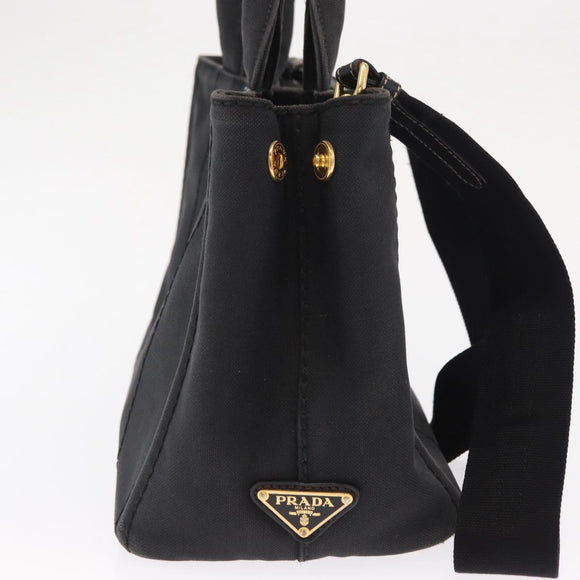 PRADA Canapa PM Hand Bag Canvas 2way Black Gold Auth hk3347