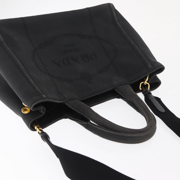 PRADA Canapa PM Hand Bag Canvas 2way Black Gold Auth hk3347