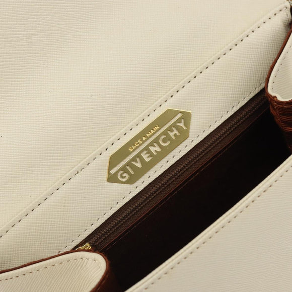 GIVENCHY Hand Bag Leather Beige Gold Auth hk3350