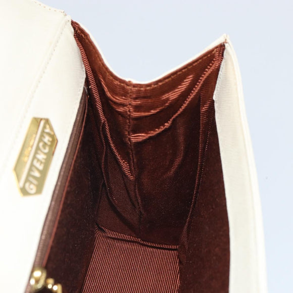 GIVENCHY Hand Bag Leather Beige Gold Auth hk3350