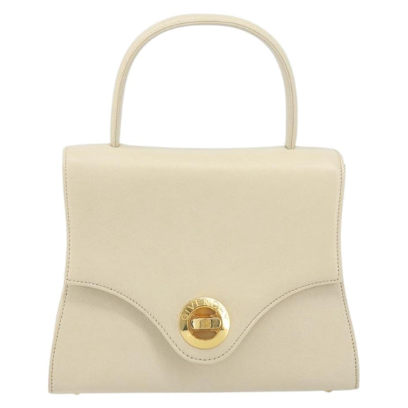 GIVENCHY Hand Bag Leather Beige Gold Auth hk3350