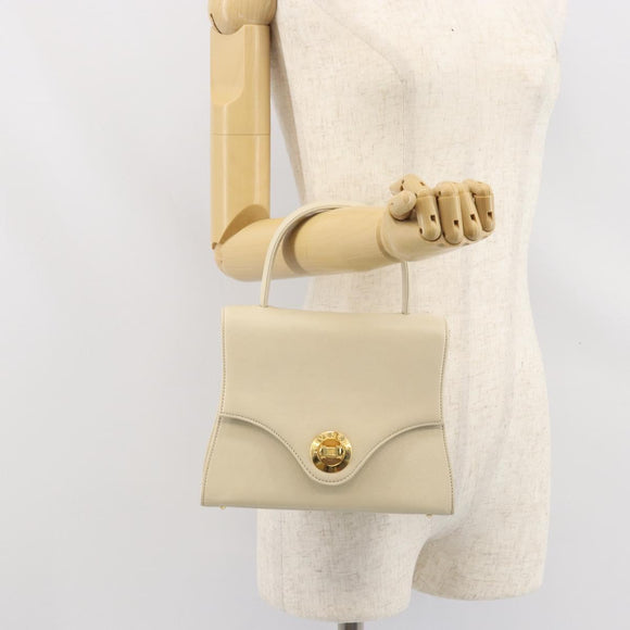 GIVENCHY Hand Bag Leather Beige Gold Auth hk3350