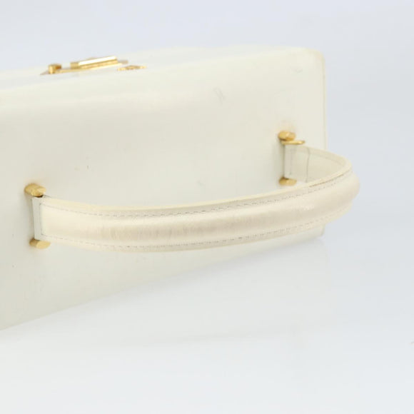 Gianni Versace Hand Bag Leather White Gold Auth hk3351