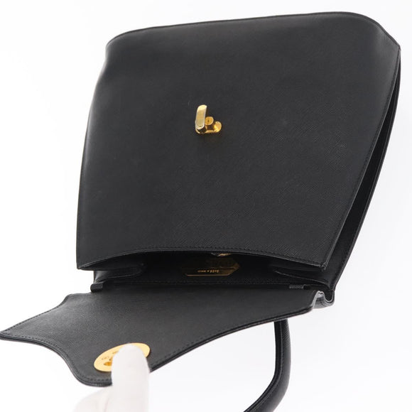 GIVENCHY Hand Bag Leather Black Gold Auth hk3353