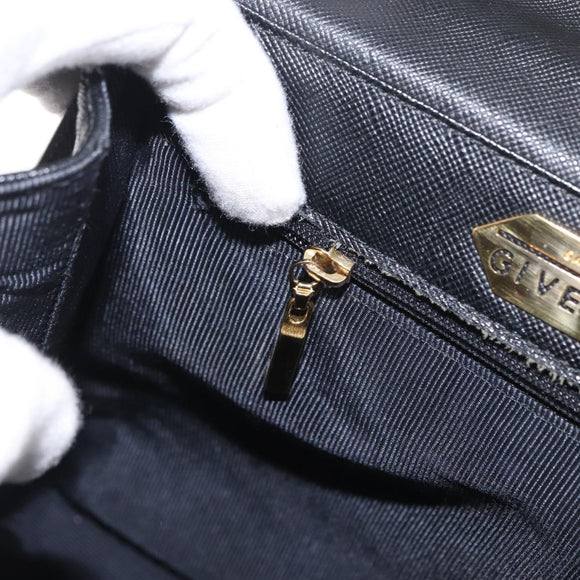 GIVENCHY Hand Bag Leather Black Gold Auth hk3353