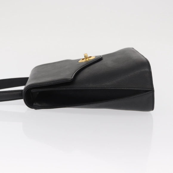 GIVENCHY Hand Bag Leather Black Gold Auth hk3353