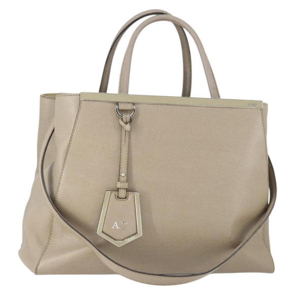FENDI To joule Hand Bag Leather 2way Beige Silver Auth hk3360