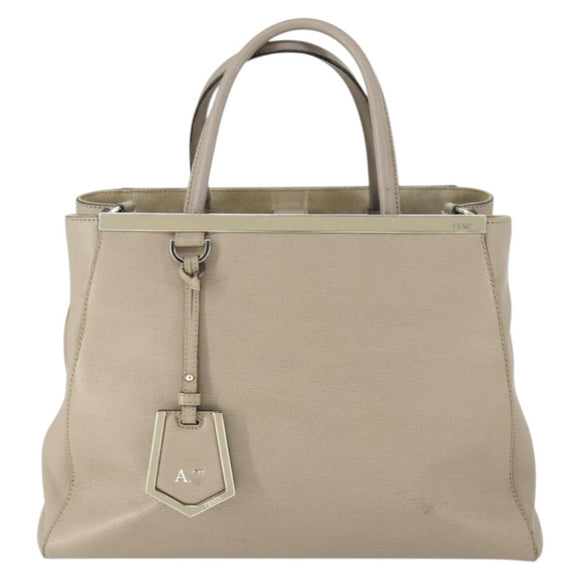 FENDI To joule Hand Bag Leather 2way Beige Silver Auth hk3360