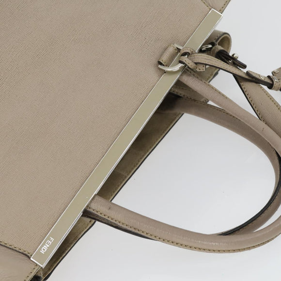 FENDI To joule Hand Bag Leather 2way Beige Silver Auth hk3360
