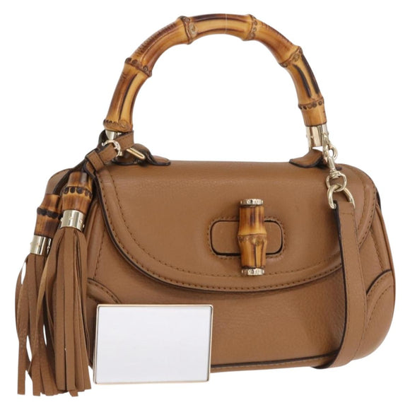 GUCCI New Bamboo Tote Bag Leather 2way Brown Gold 254884 Auth hk3362V
