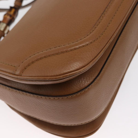 GUCCI New Bamboo Tote Bag Leather 2way Brown Gold 254884 Auth hk3362V