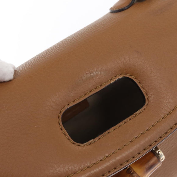 GUCCI New Bamboo Tote Bag Leather 2way Brown Gold 254884 Auth hk3362V