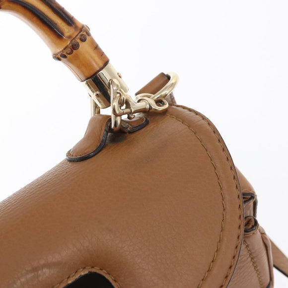 GUCCI New Bamboo Tote Bag Leather 2way Brown Gold 254884 Auth hk3362V