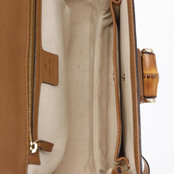 GUCCI New Bamboo Tote Bag Leather 2way Brown Gold 254884 Auth hk3362V