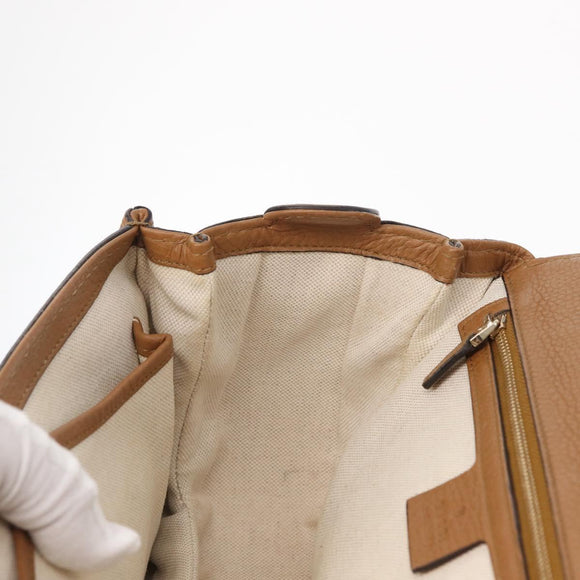 GUCCI New Bamboo Tote Bag Leather 2way Brown Gold 254884 Auth hk3362V