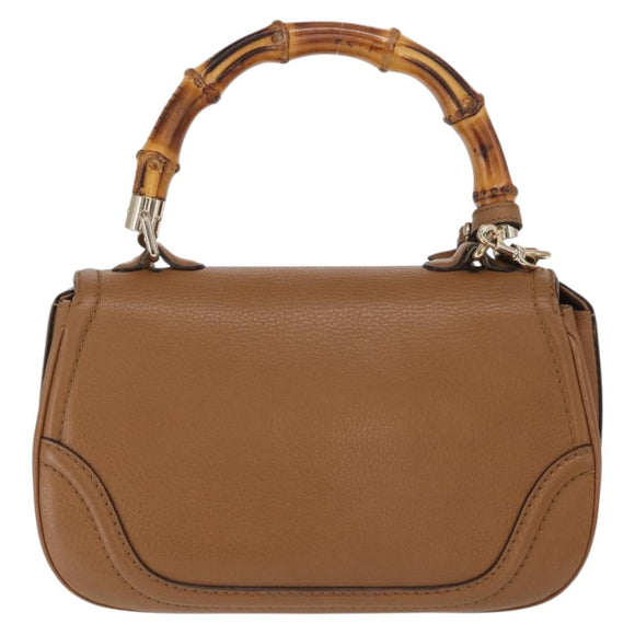 GUCCI New Bamboo Tote Bag Leather 2way Brown Gold 254884 Auth hk3362V