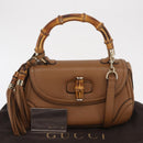 GUCCI New Bamboo Tote Bag Leather 2way Brown Gold 254884 Auth hk3362V-12