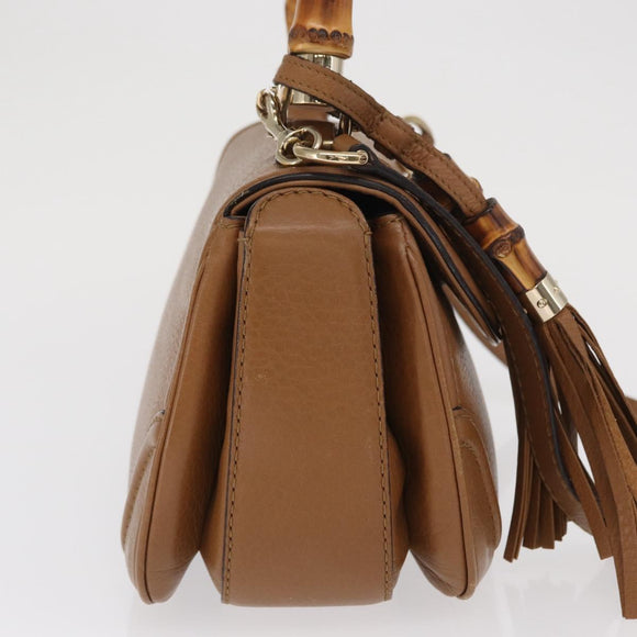 GUCCI New Bamboo Tote Bag Leather 2way Brown Gold 254884 Auth hk3362V
