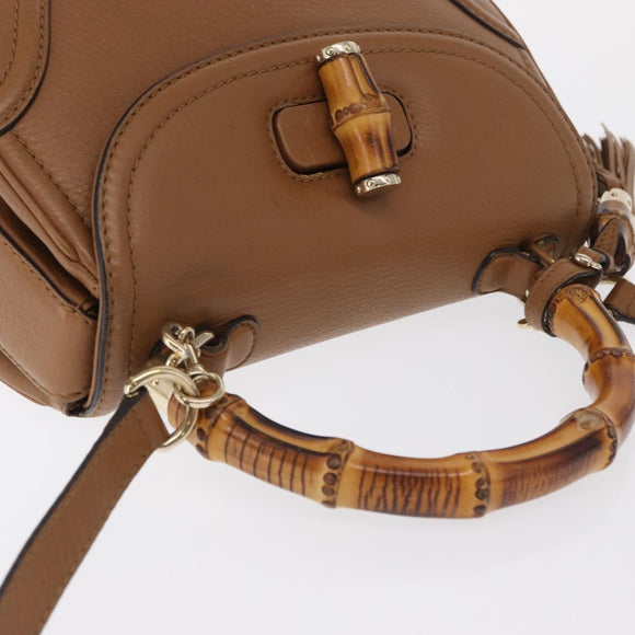 GUCCI New Bamboo Tote Bag Leather 2way Brown Gold 254884 Auth hk3362V