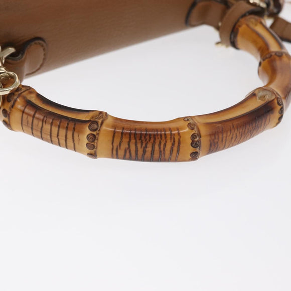 GUCCI New Bamboo Tote Bag Leather 2way Brown Gold 254884 Auth hk3362V