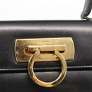 Salvatore Ferragamo Gancini Hand Bag Leather 2way Black Gold Auth hk3364-19