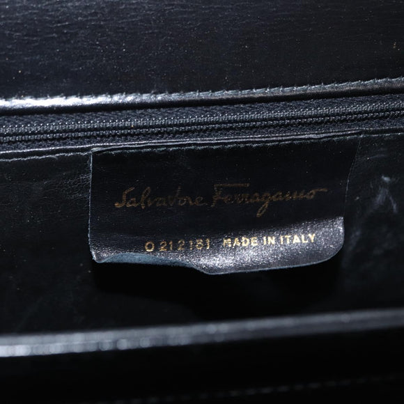 Salvatore Ferragamo Gancini Hand Bag Leather 2way Black Gold Auth hk3364