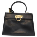 Salvatore Ferragamo Gancini Hand Bag Leather 2way Black Gold Auth hk3364-13