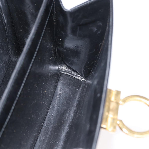 Salvatore Ferragamo Gancini Hand Bag Leather 2way Black Gold Auth hk3364