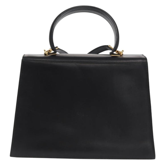 Salvatore Ferragamo Gancini Hand Bag Leather 2way Black Gold Auth hk3364