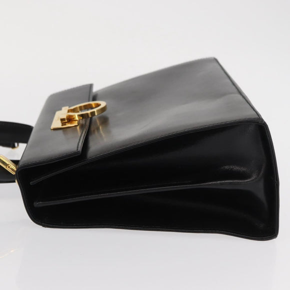 Salvatore Ferragamo Gancini Hand Bag Leather 2way Black Gold Auth hk3364