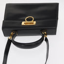 Salvatore Ferragamo Gancini Hand Bag Leather 2way Black Gold Auth hk3364-6