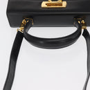 Salvatore Ferragamo Gancini Hand Bag Leather 2way Black Gold Auth hk3364-7