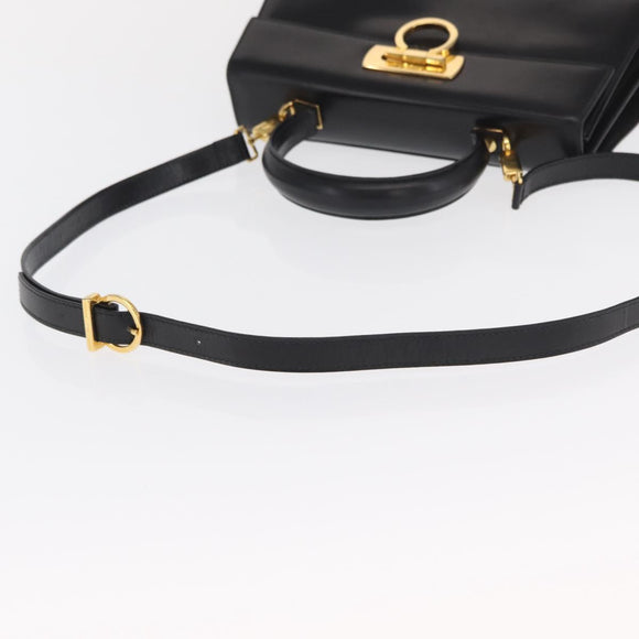 Salvatore Ferragamo Gancini Hand Bag Leather 2way Black Gold Auth hk3364