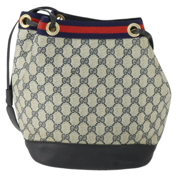 GUCCI GG Supreme Sherry Line Shoulder Bag PVC Navy Gold Auth hk3367