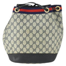 GUCCI GG Supreme Sherry Line Shoulder Bag PVC Navy Gold Auth hk3367-3